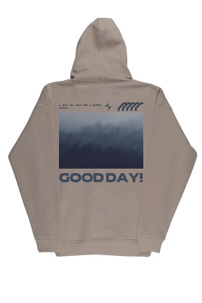 By Caspita Fashion Lenithra Good Day Back Printed Unisex Oversize Beige Hoodie
