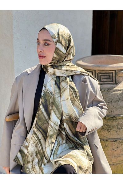 Modakaşmir شال من نسيج التويل بنمط رخامي