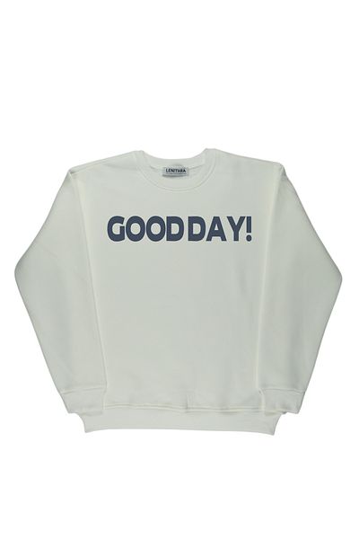 By Caspita Fashion Lenithra Good Day Back Printed Unisex Oversize White Sweatshirt