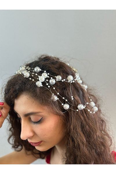 Gönülden Tasarım ACCESORII PENTRU PĂR DE MIREASĂ ÎNVELIT CU MÂRGELE DE PERLE 30 CM