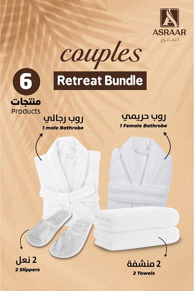 Asraar Packeg Couple 6Piece|1Male Bathrobe L,1Female Bathrobe L, 2Luxurious Slippers,2Towels 50x80cm 250g