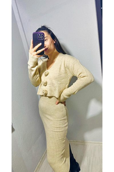 TUĞÇE ÖZER BUTİK Cardigan Suit with Rose Dress