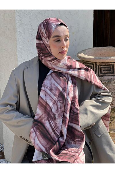 Modakaşmir Şal din twill cu model de marmură