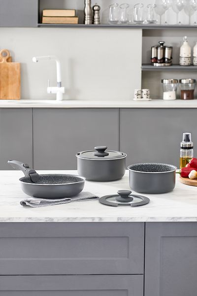 Karaca Comfort, Induction-compatible non-stick cookware set, 6 pieces, with removable handles