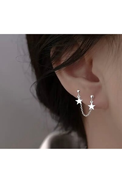monalisatoka Kadın Çift İğneli Yıldız Detaylı Tasarım Küpe