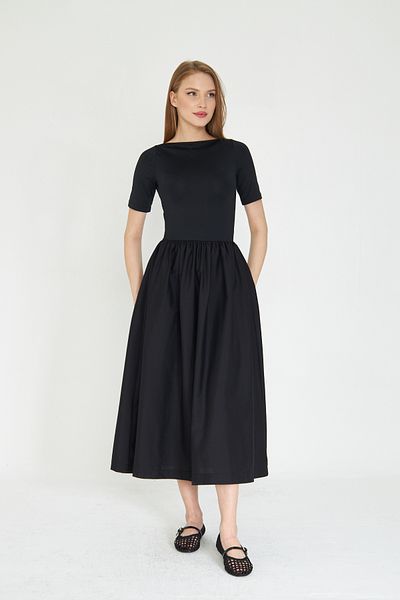 SevdeUgur Strong Blended Poplin Effect Black Dress for Women Kisa Sleeve