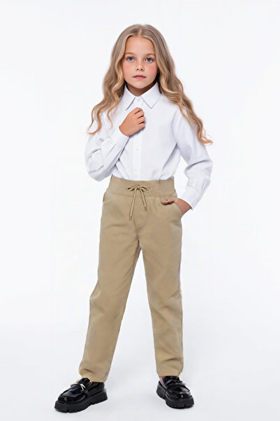 Trend Bebe Butik Devojčice, elastične rebraste platnene pantalone, školske hlače