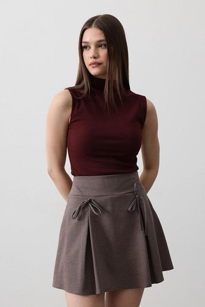 modaserdem Ribbon Detailed Mini Skirt - Brown