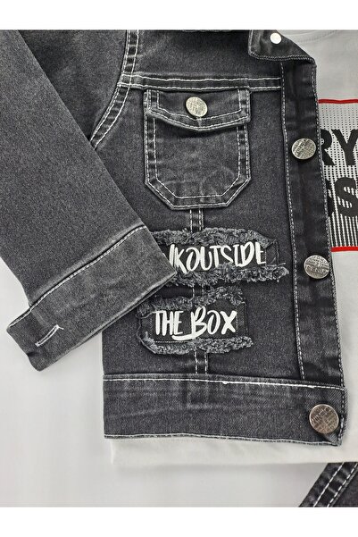 Butik Boy's Tri-Set Gre Color Worn Premature Holiday Denim Jacket Pantalon T-Shirt