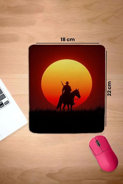 SonicTouch لوحة ماوس بدون خياطة مستطيلة الشكل من Cowboy Red مع مسند للمعصم مقاس 18 × 22 سم