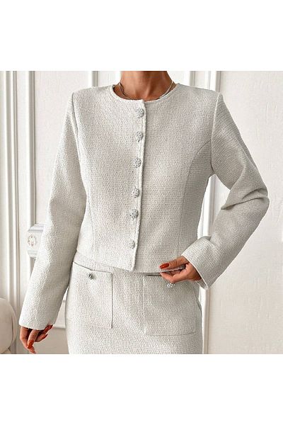 mass fashion Women's Tweed Jacket and Skirt Set