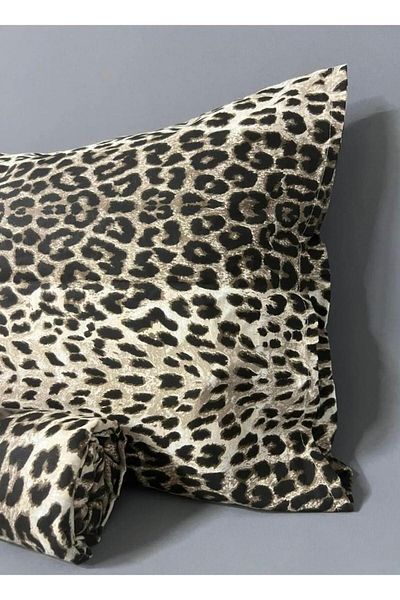 Pamuku Leopard Patterned Brown Extra Large Elastic Bed Sheet Set (+2 Pillow Cases)