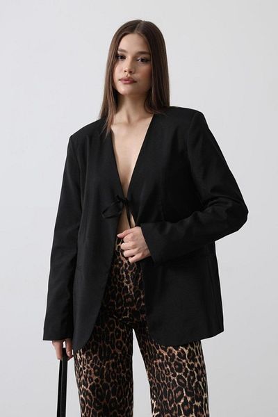 COjans Tie Front Blazer Jacket - Black