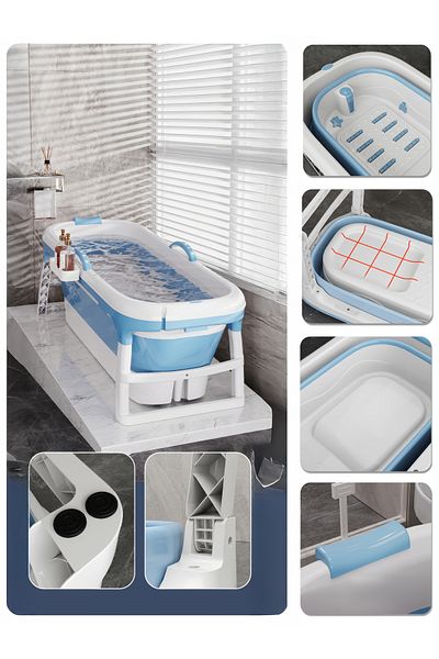 Generic Foldable Bathtub With Cover for Adults size 142*62.5*50 cm Blue color
