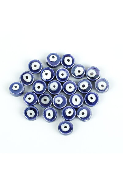 yfhobi 1 Adet - 8 mm Yuvarlak Nazar Desenli Porselen Boncuk, Lacivert Renk Po...