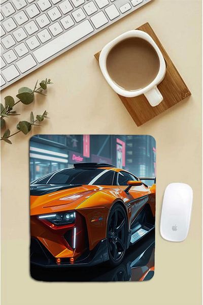 SonicTouch لوحة ماوس مستطيلة الشكل ذات سطح أملس لسيارة السباق باللون البرتقالي مع مسند للمعصم مقاس 18 × 22 سم