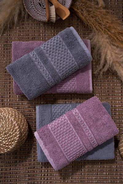 Fiyonk Home 4-Piece Bath Set - Quality Cotton Hair Pool & Bath Set Super Absorbent