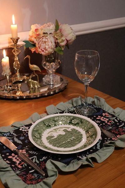 vintagetasarım American Service Floral Frilly Vintage 2 Pieces Duck Linen
