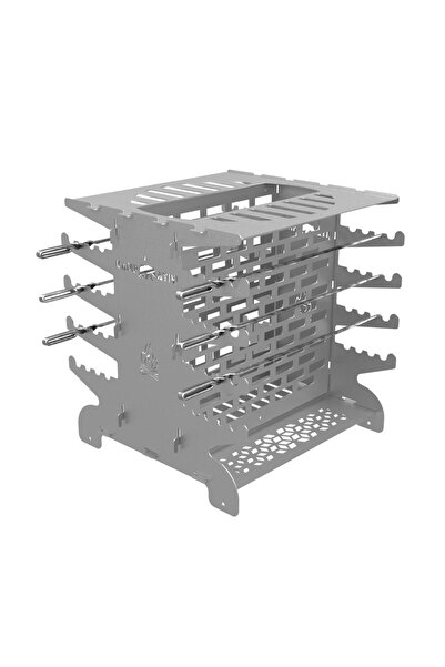 Kamp Ayısı ® 2mm Galvaniz Metal Grillspett™ Çift Taraflı Dikey Şiş Mangal Izgarası - 6 Şiş Hediyeli