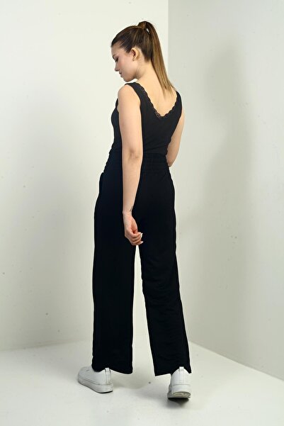 By Saygı Women's Thick Waist Elastic Pocket Striped Palazzo Trousers