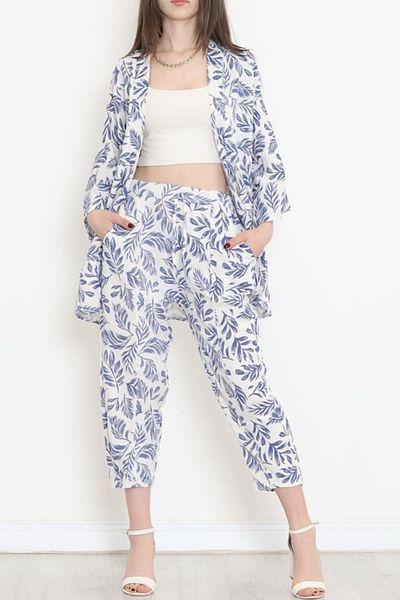 ModaWiser Women's Waist Tie-Up Patterned Linen Woven Pants Blue