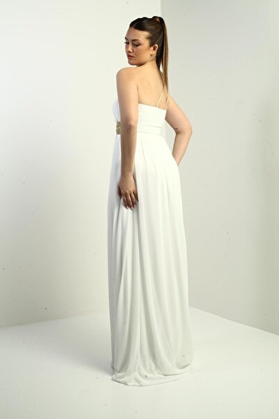 By Saygı Rochie lungă din șifon, cu o singură curea de umăr, căptușită cu paie în față