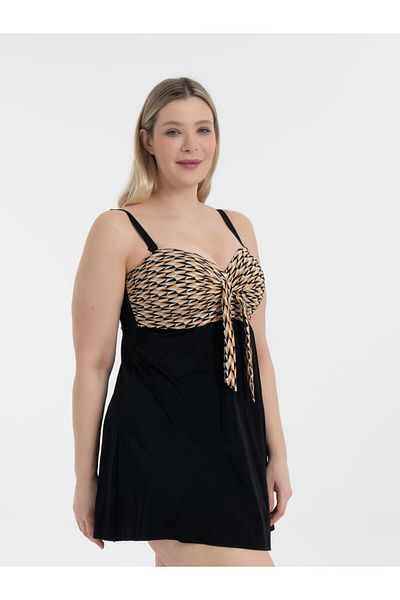 AQUAVİVA Aquaviva Women Large Black-Turquoise-White Honeycomb Pattern Gloria Bow Dress