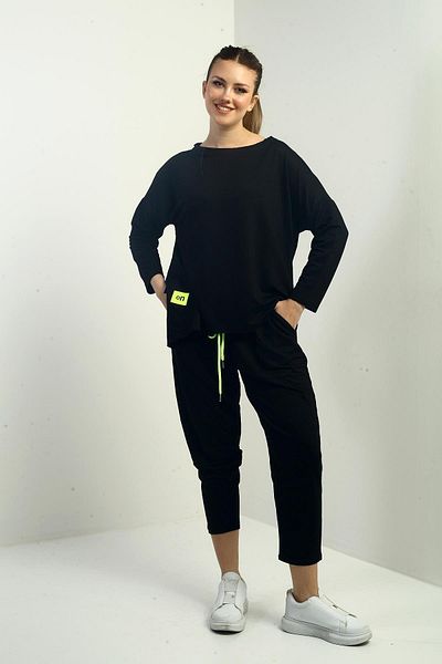 By Saygı Women's Sweat Pants - Front Short, Back Long, Yams Slit, Elastic Waist Pockets, Two Thread 2-Piece Set