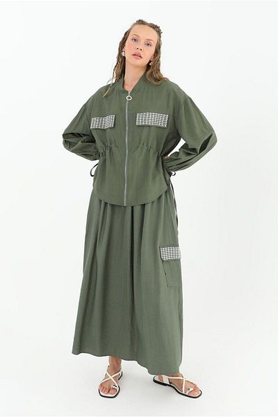 Moda Rosa 25Y2225 - Khaki - Jacket Zippered Skirt Suit