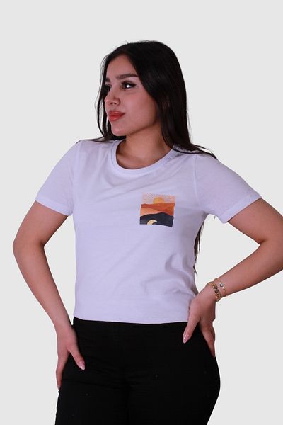trender Tricou alb pentru femei cu imprimeu Sunset Model 5