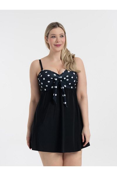 AQUAVİVA Güler Gloria Recuperative Dress Swimsuit, Big Size Black Polka Dot Aquaviva Women S
