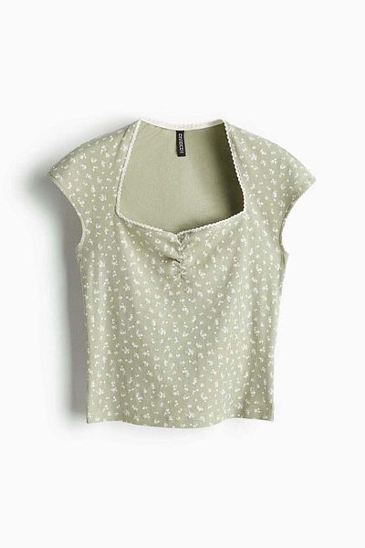 H&M Ribbed sweetheart-neck top