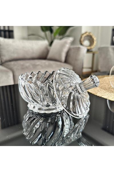 PEKİBU Glass Sugar Bowl with Cover Delight Bowl Auger Model 10 cm