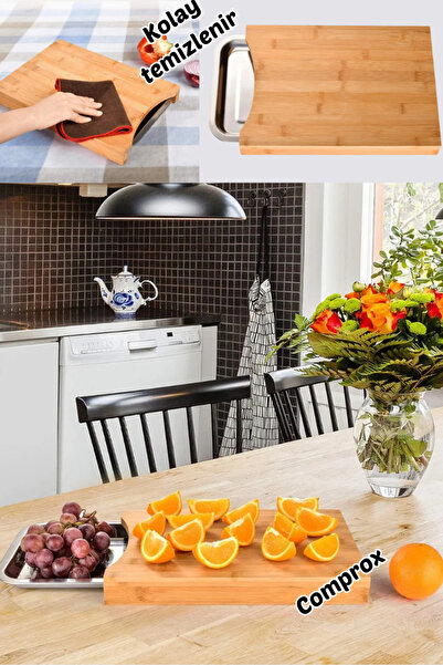 Comprox Wooden Cutting Board with Bamboo Bowl, Chopping Board Practical Cutting Board with Compartments