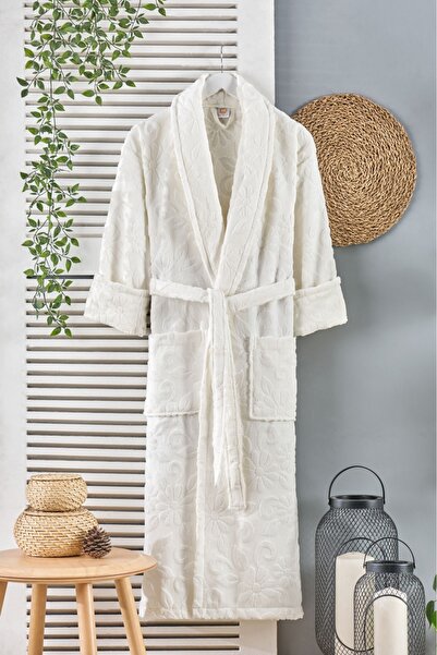 PHILIPPUS Belinda Kadife Jakarlı Şalyaka Bornoz Krem