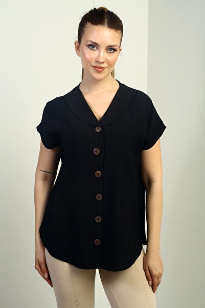 By Saygı Women's Shawl Collar Oversize Shirt