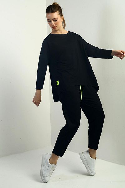 By Saygı Women's Sweat Pants - Front Short, Back Long, Yams Slit, Elastic Waist Pockets, Two Thread 2-Piece Set