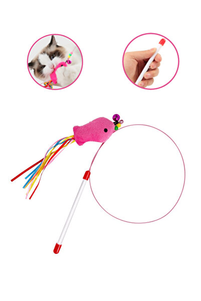 Sevpatik Zilli Peluş Balıklı Kedi Oltası - 90 cm Esnek Tel Kedi Oyuncağı