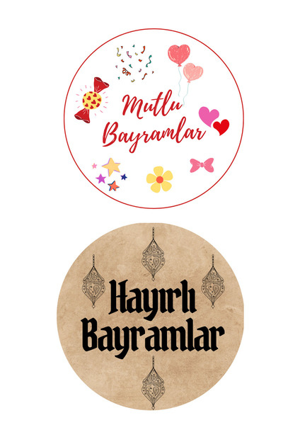 Dekals 20 Adet 'Hayırlı-Mutlu Bayramlar' Yazılı Etiket Kuşe Sticker Hediye Pa...
