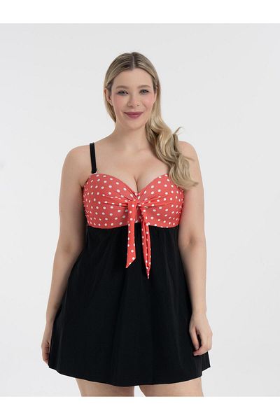 AQUAVİVA Aquaviva Women's Plus Size Black Orange Gathering Dress Swimsuit