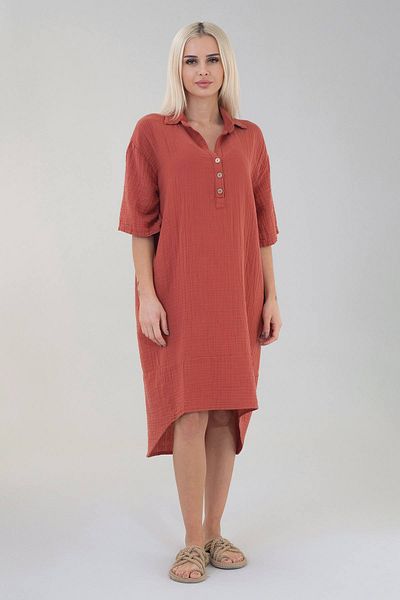Fashion Showcase Muslin Robe Windowed Cotton Natural Fabric Φόρεμα με μακρύ μανίκι τούνελ - Πλακάκι