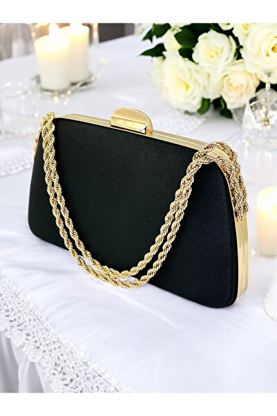 MidStore Special Design Black Color Satin Chain Handle Crystal Stone Handle W...