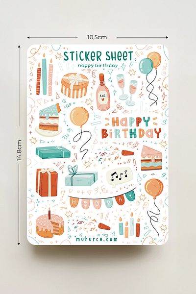 MÜHÜRCE Birthday Sticker - Party and Celebration Stickers - for Bullet Journal and Agenda