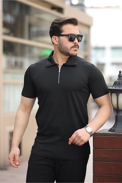 CAN Men's Half Zip Polo Neck T-Shirt