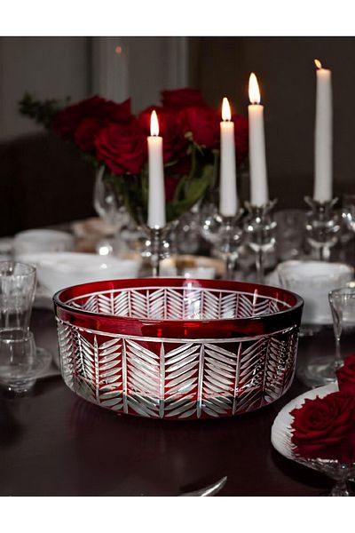 AYZ HOME Red Cut Crystal Presentation Bowl 25 Cm