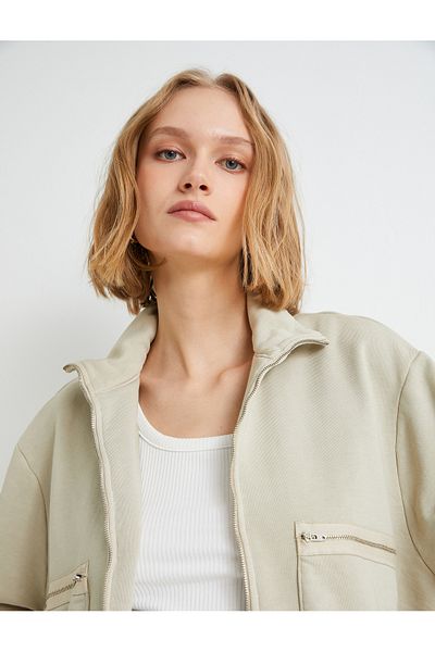 Koton Bomber Jacket Zippered Stand Collar Pocket