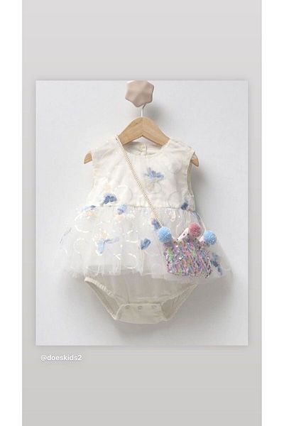 Cumino Baby Girl Butterfly Sequin Crown Bag Jumpsuit Dress