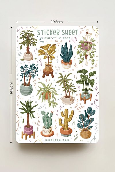 MÜHÜRCE Plant & Pot Sticker - Nature & Botanical Stickers - for Bullet Journal