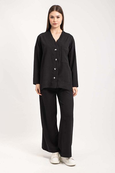 Hatun Atila Women's Pocket Detailed Cardigan Suit 8748 - Black