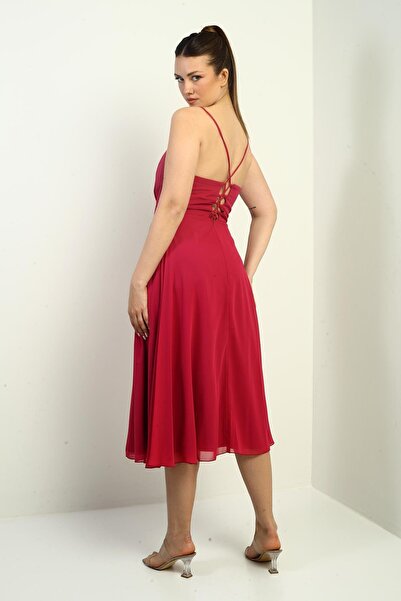 By Saygı Жіноча сукня з шнурівкою на плечах, кружевим коміром, підкладкою та шнурівкою ззаду, з пишною спідницею з шифону